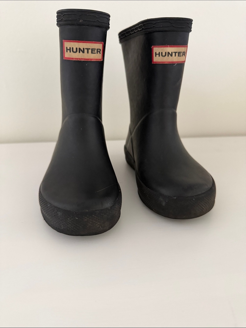 Hunter Matte Black Mid-Calf Rubber Boots with Logo Patch